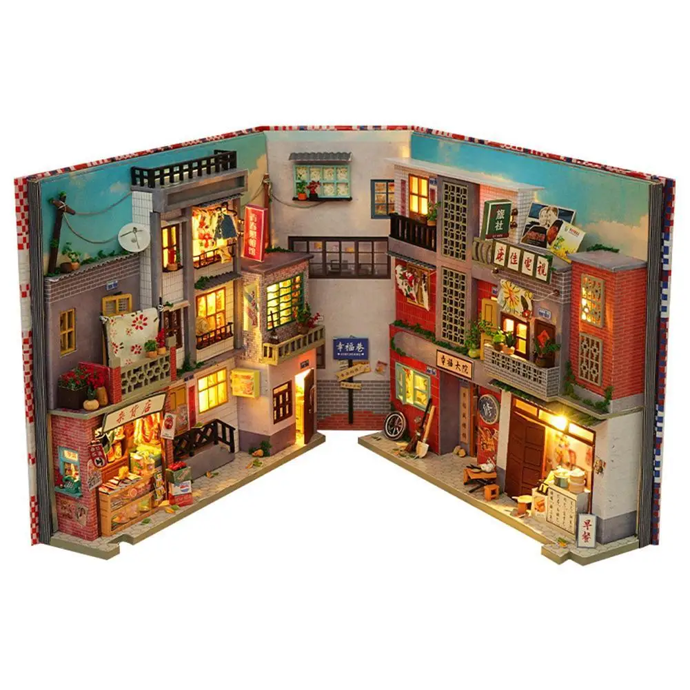 DIY Drevené Japonský Obchod Kniha Kút Polica Vloženie Súpravy KUTILOV, Knihy Kút Auta 3D Drevené Puzzle Booknook Regálové Vložiť Dekor Dary