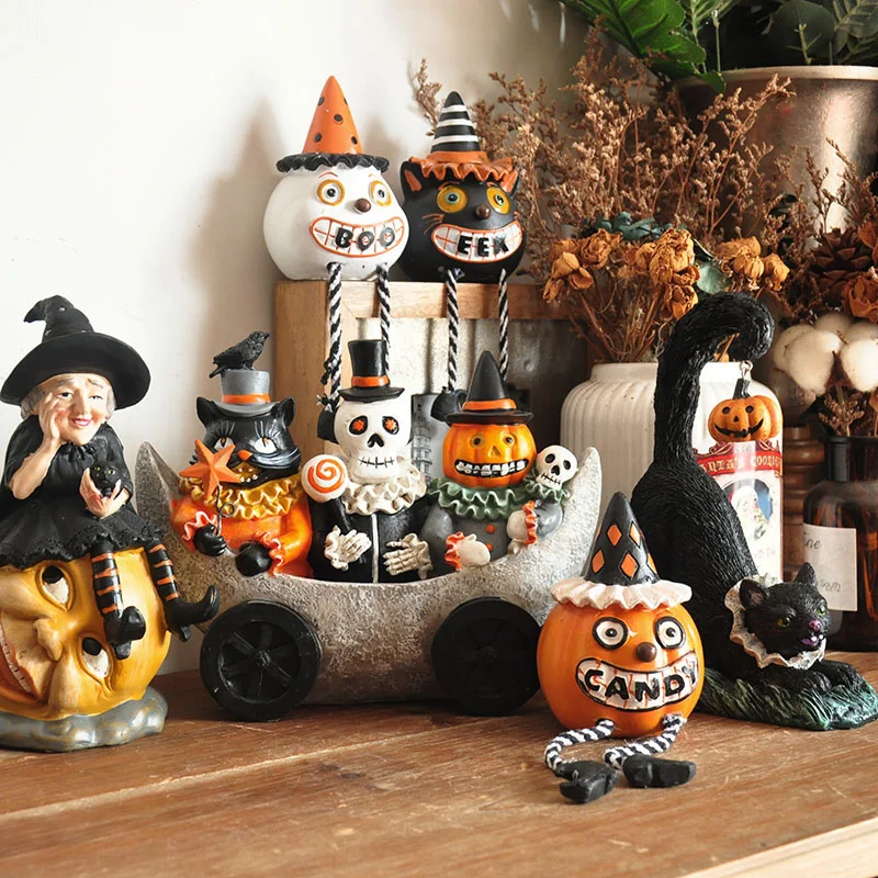 Halloween Dekorácie Domova Vintage Ghost Lebky Ornament Čierna Mačka, Čarodejnice Ploche Socha Zábava Keramického Remesla Darček K Narodeninám