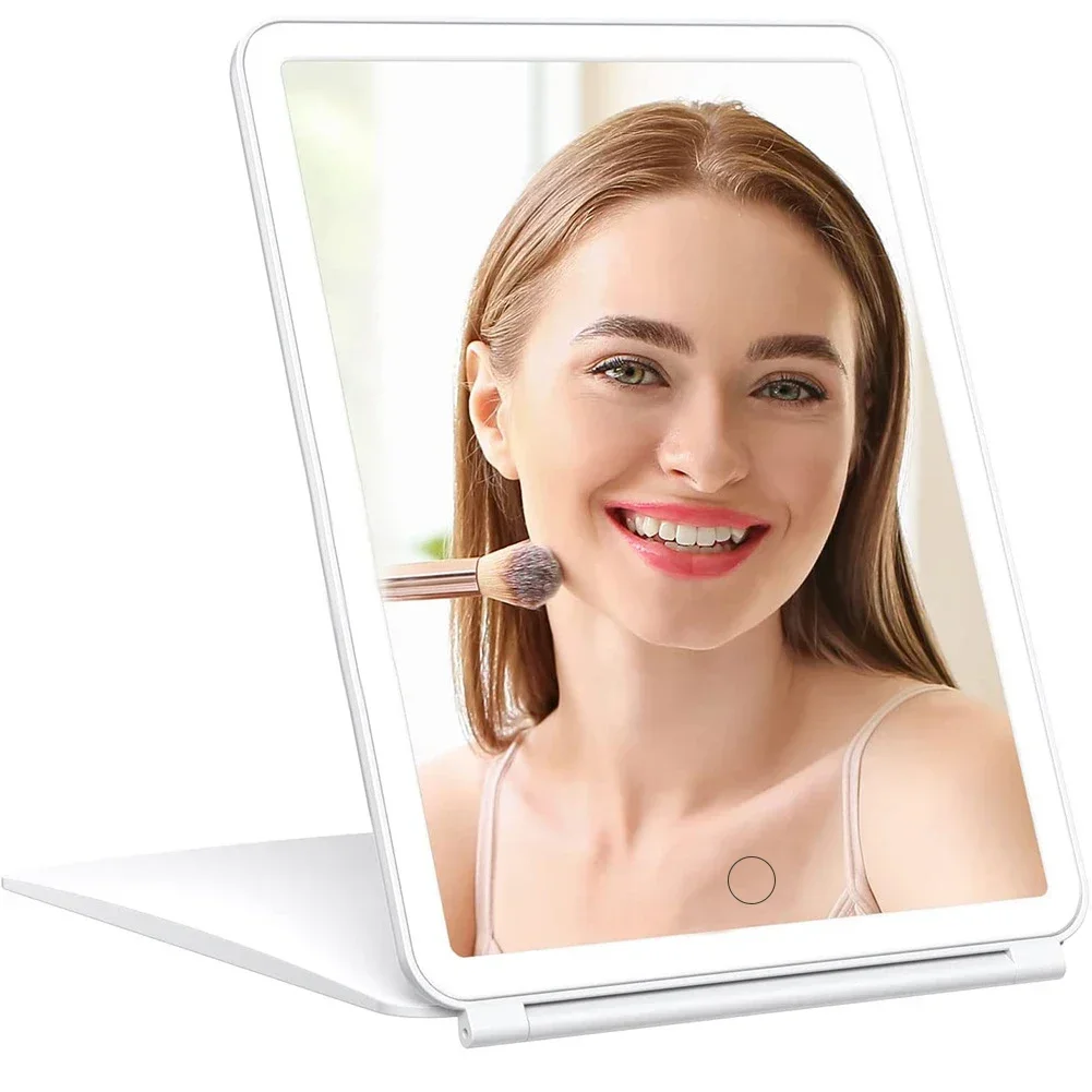 Make-up Zrkadlo Sklopné Dotykový Displej Kozmetické Zrkadlo USB Nabíjateľné Skladacie 3 Farby Svetla Režim LED Tabuľka Ľahké Obliekanie Zrkadlo