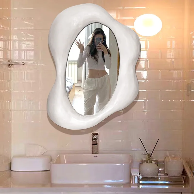Nepravidelný Zrkadlo Márnosť Stene Visí Kúpeľňa Dreva Umenie Moderný Dizajn Zrkadlá Obývacia Izba Make-Up Lustro Miestnosti Dekorácie Estetické